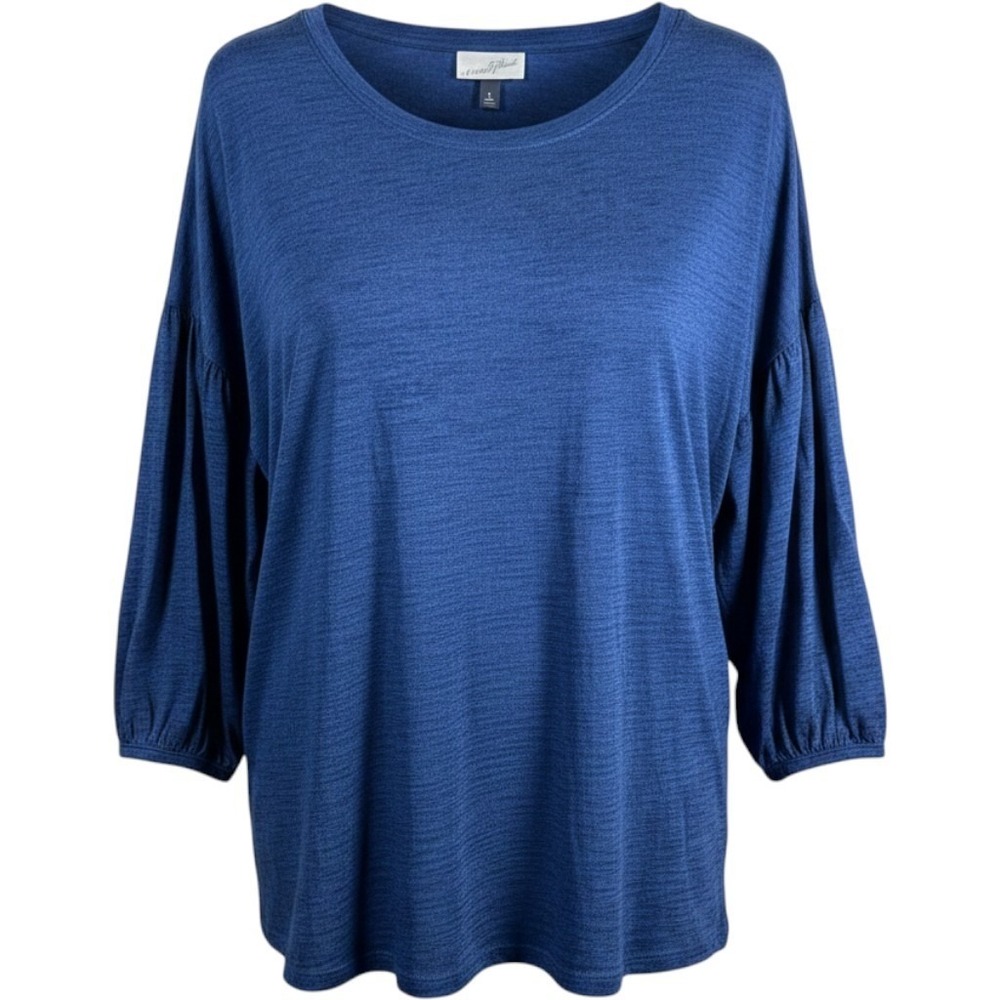 Universal Thread Puff Sleeve Top Womens XL Blue Modern Cotton Slub Knit Tee